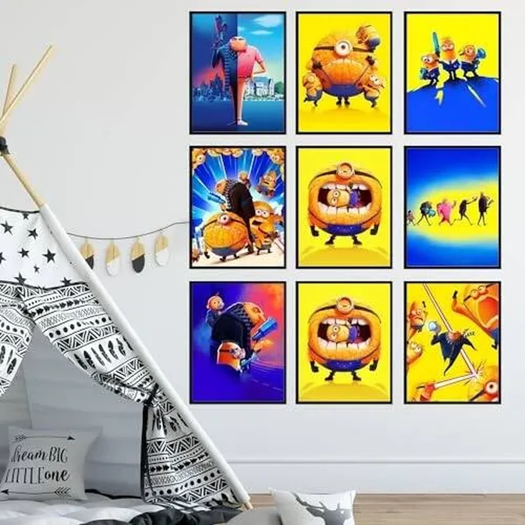 ALAYRA Despicable Me 4 Wall Art - Minion Bedroom Decor, Minions Poster, Despicable Me Party Decorations, Kids Movie Posters, Wall Decor Artwork for Kids Room - Unframed Set of 9 (8x10) 01 - Image 2