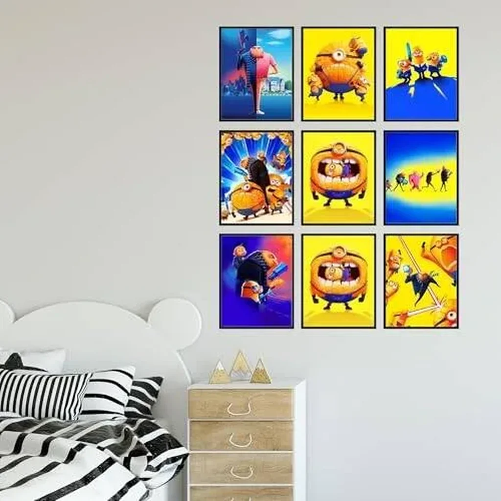 ALAYRA Despicable Me 4 Wall Art - Minion Bedroom Decor, Minions Poster, Despicable Me Party Decorations, Kids Movie Posters, Wall Decor Artwork for Kids Room - Unframed Set of 9 (8x10) 01 - Image 3