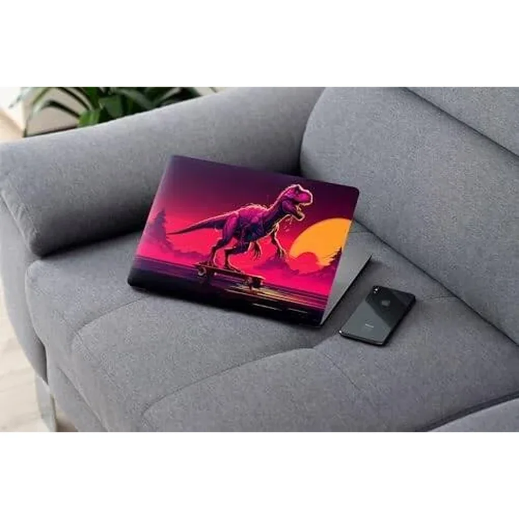 ALAYRA Dinosaur Skateboard Digital Art, Laptop Skin Sticker Decal, 13.3 14 15 15.4 15.6 Inch Laptop Universal Vinyl Skin Sticker Cover, Dustproof, Waterproof, Decal Protector With Free 2 Wrist Pads 01 - Image 2