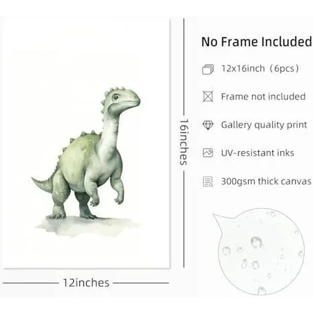 ALAYRA Dinosaur Wall Art Decor Dino Boys Room Canvas Wall Art Nursery Kids Prints Toddler Dinosaur Poster Kids Artwork Nursery Pictures for Boys Room 12x16 Inch Unframed Set of 6 01 - Image 2