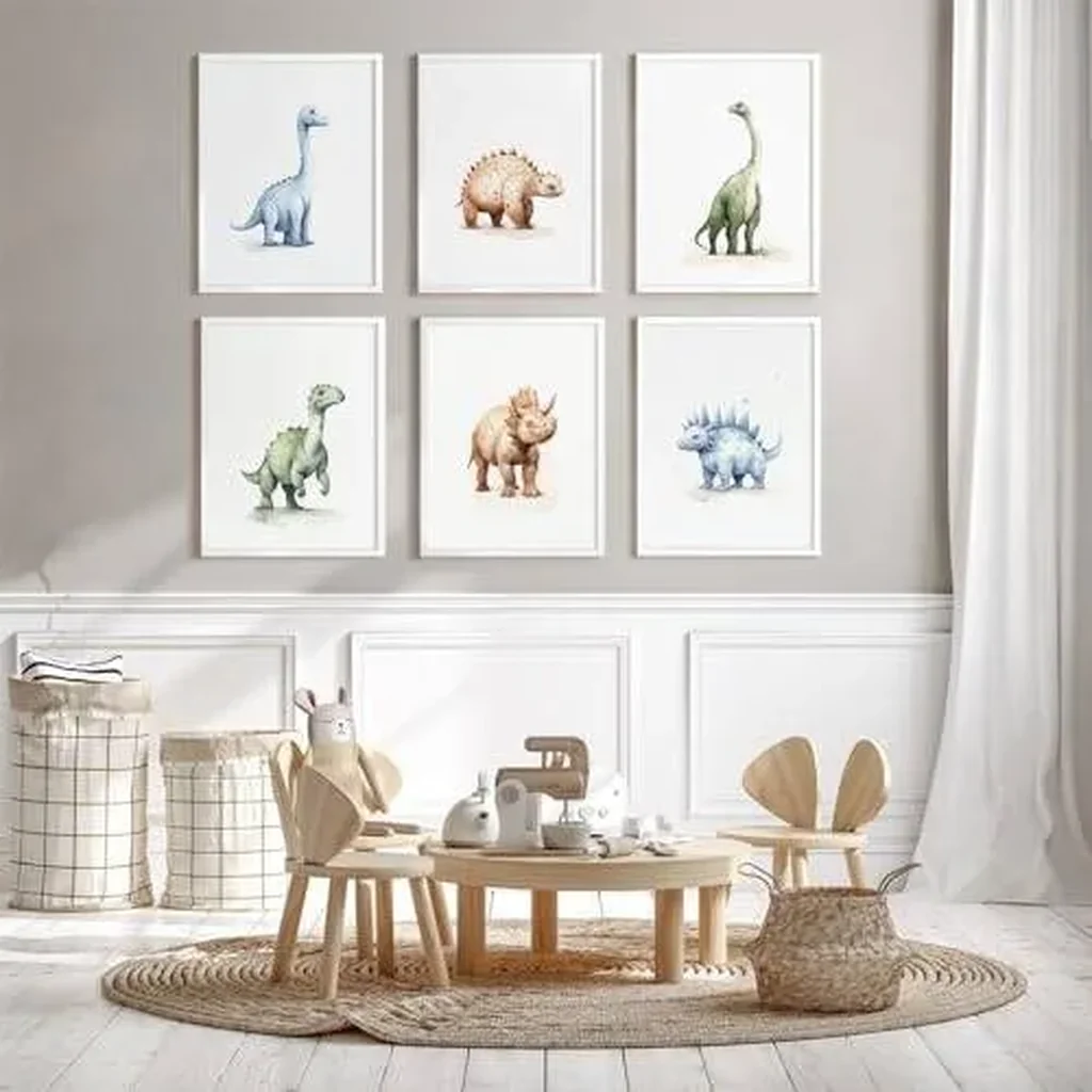 ALAYRA Dinosaur Wall Art Decor Dino Boys Room Canvas Wall Art Nursery Kids Prints Toddler Dinosaur Poster Kids Artwork Nursery Pictures for Boys Room 12x16 Inch Unframed Set of 6 01 - Image 4