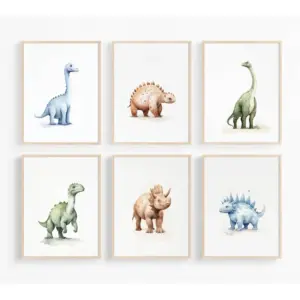 ALAYRA Dinosaur Wall Art Decor Dino Boys Room Canvas Wall Art Nursery Kids Prints Toddler Dinosaur Poster Kids Artwork Nursery Pictures for Boys Room 8x10 Inch Unframed Set of 6 01