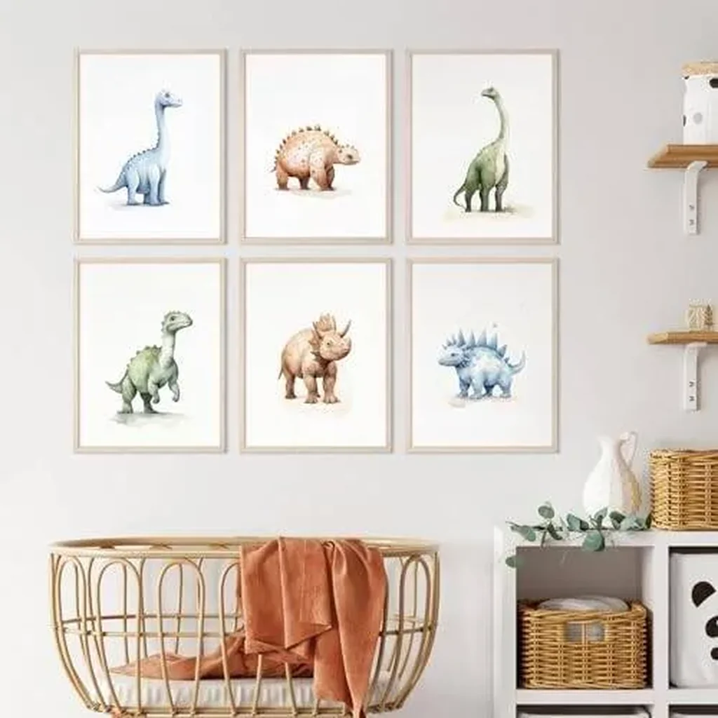 ALAYRA Dinosaur Wall Art Decor Dino Boys Room Canvas Wall Art Nursery Kids Prints Toddler Dinosaur Poster Kids Artwork Nursery Pictures for Boys Room 8x10 Inch Unframed Set of 6 01 - Image 3