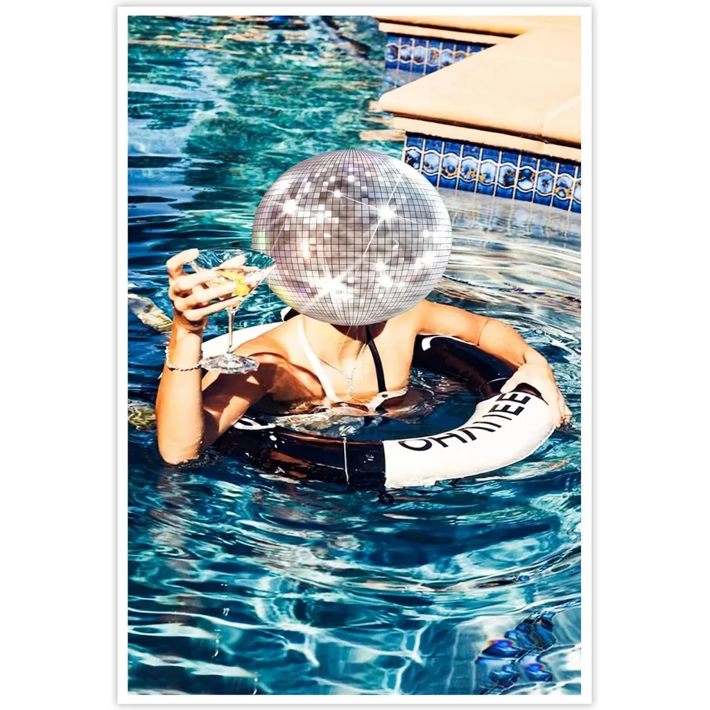 ALAYRA Disco Ball Decor Funky Preppy Posters Blue Cocktail Wall Art Room Aesthetic Boys GirlsTeen Wall Decor, For Bedroom Dormitory Bathroom Dining Room Bar Cart Decor (Disco12x16in Unframed) 01