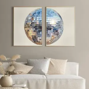 ALAYRA Disco Ball Wall Art Aesthetic Preppy Canvas Wall Decor Disco Ball Poster Funky Wall Art Trendy Prints Retro Art Girly Pictures for Living Room Bedroom 12x16 Inch Unframed Set of 2 01