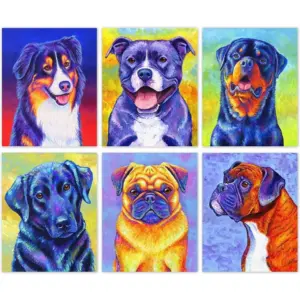 ALAYRA Dog Wall Art Prints, Funny Dog Canvas Wall Art, Cute Rottweiler Labrador Pug Art Posters, Cute Puppy Art Painting for Pet Lovers Kid Bedroom Pet Room Decor, Set of 6 (8"x10" Unframed) 01