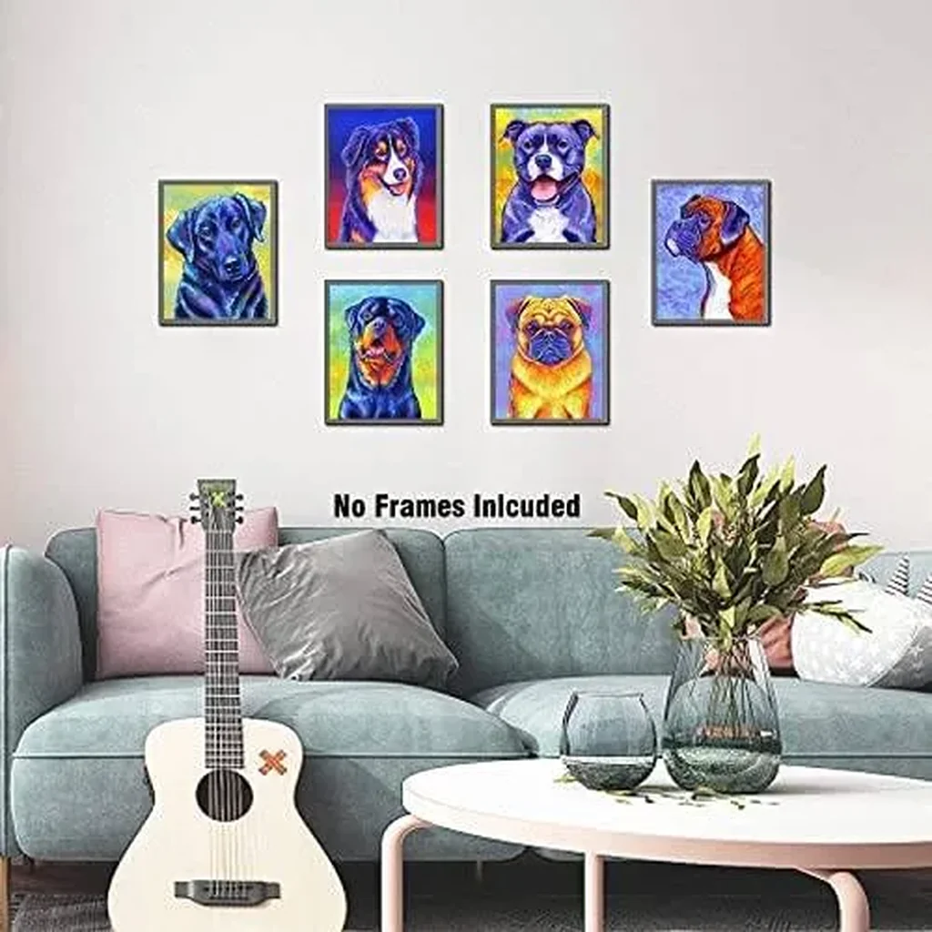 ALAYRA Dog Wall Art Prints, Funny Dog Canvas Wall Art, Cute Rottweiler Labrador Pug Art Posters, Cute Puppy Art Painting for Pet Lovers Kid Bedroom Pet Room Decor, Set of 6 (8"x10" Unframed) 01 - Image 3
