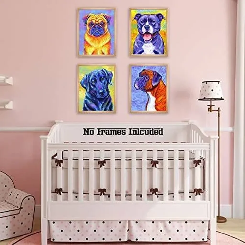 ALAYRA Dog Wall Art Prints, Funny Dog Canvas Wall Art, Cute Rottweiler Labrador Pug Art Posters, Cute Puppy Art Painting for Pet Lovers Kid Bedroom Pet Room Decor, Set of 6 (8"x10" Unframed) 01 - Image 4