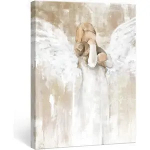 ALAYRA Dog with Angel Canvas Wall Art Abstract White Prints Animal Artwork Golden Retriever Lover for Bedroom Living Room Bathroom, 12 x 16 in 01