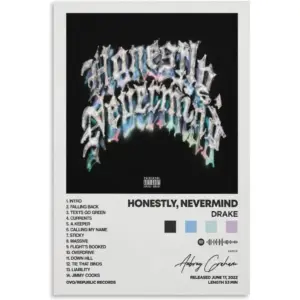 ALAYRA Drake - Honestly, Nevermind Album Cover Canvas Posters for Room Aesthetic Gift Unframe12x18inch(30x45cm) 01