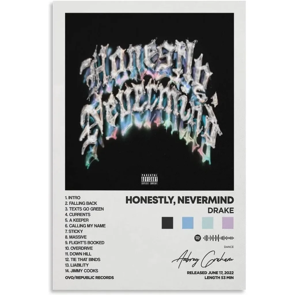 ALAYRA Drake - Honestly, Nevermind Album Cover Canvas Posters for Room Aesthetic Gift Unframe12x18inch(30x45cm) 01