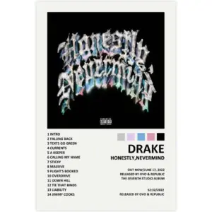 ALAYRA Drake Poster Honestly, Nevermind Music Album Cover Canvas Poster Wall Art Decor Print Picture Paintings for Living Room Bedroom Decoration Unframe 16x24inch(40x60cm) 01