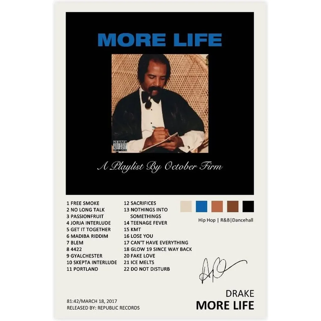 ALAYRA Drake Poster More Life Music Album Cover Signed Limited Edition Canvas Poster Bedroom Decor Sports Landscape Office Room Decor Gift Unframe 16x24inch(40x60cm) 01