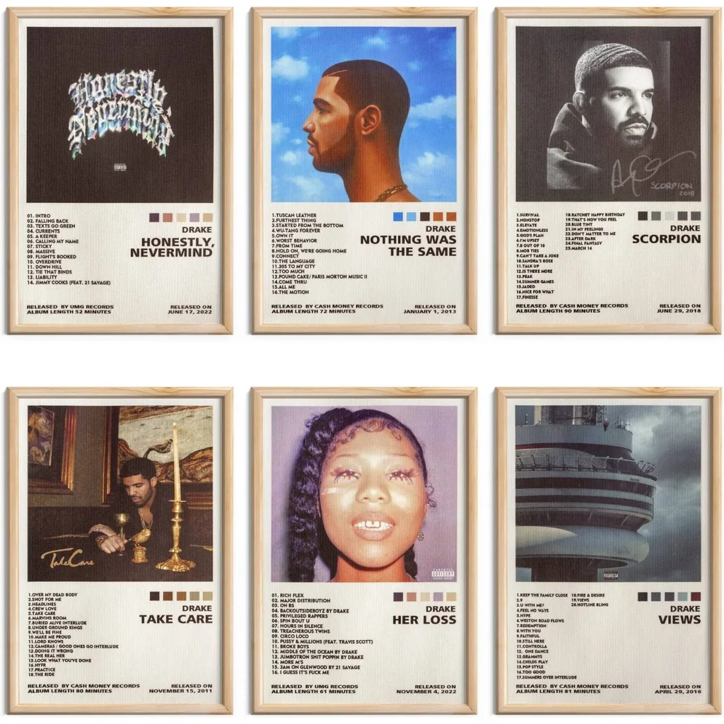 ALAYRA Drake Poster Set of 6 Album Cover Posters 8 by 12 inch Music Posters for Room Aesthetic Canvas Wall Art for Teens Room Decor UNFRAMED (Drake) 01