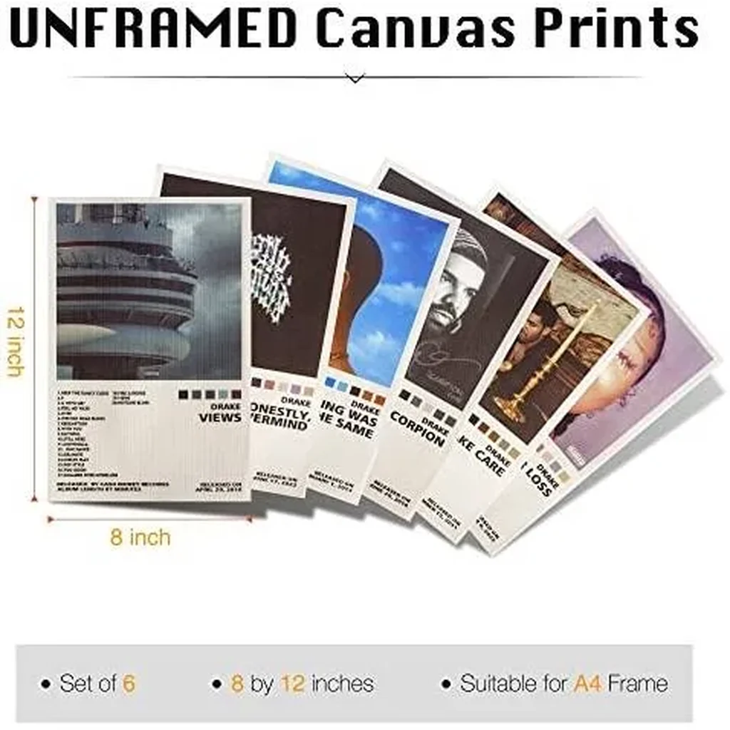 ALAYRA Drake Poster Set of 6 Album Cover Posters 8 by 12 inch Music Posters for Room Aesthetic Canvas Wall Art for Teens Room Decor UNFRAMED (Drake) 01 - Image 2