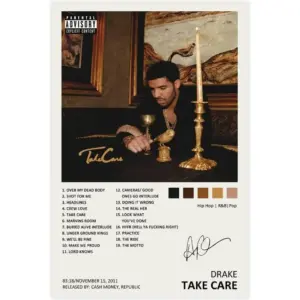 ALAYRA Drake Poster Take Care Music Album Cover Signed Limited Edition Canvas Poster Bedroom Decor Sports Landscape Office Room Decor Gift Unframe 16x24inch(40x60cm) 01