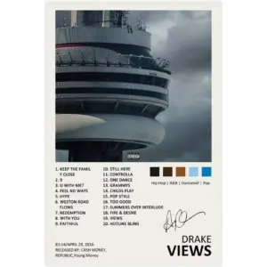 ALAYRA Drake Poster Views Music Album Cover Signed Limited Edition Canvas Poster Bedroom Decor Sports Landscape Office Room Decor Gift Unframe 16x24inch(40x60cm) 01