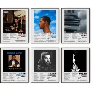 ALAYRA Drake Signed Limited Posters Music Album Cover Poster Prints Set of 6 Room Aesthetic Canvas Wall Art Prints for Girl and Boy Teens Dorm Bedroom Room Wall Decor (8"x10" UNFRAMED) 01