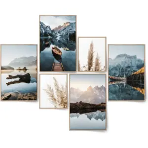 ALAYRA Dreamy Mountains Poster Set of 6 Modern Wall Art Pictures Nature Bedroom Wall Decor Landscape Prints (L Unframed) 01