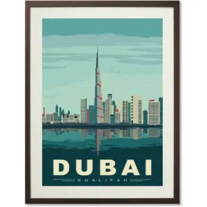 ALAYRA Dubai Burj Khalifa Tower World City Landscape Paintings Vintage Travel Poster Retro Wall Stickers Art Print Painting Home Decoration (12X18 inch) 01