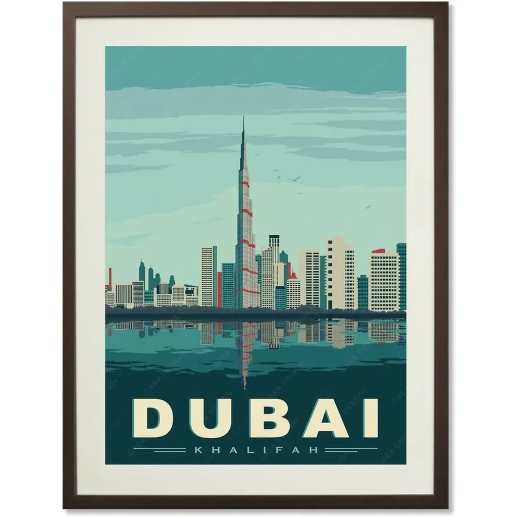 ALAYRA Dubai Burj Khalifa Tower World City Landscape Paintings Vintage Travel Poster Retro Wall Stickers Art Print Painting Home Decoration (12X18 inch) 01