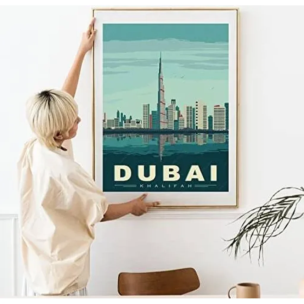 ALAYRA Dubai Burj Khalifa Tower World City Landscape Paintings Vintage Travel Poster Retro Wall Stickers Art Print Painting Home Decoration (12X18 inch) 01 - Image 2