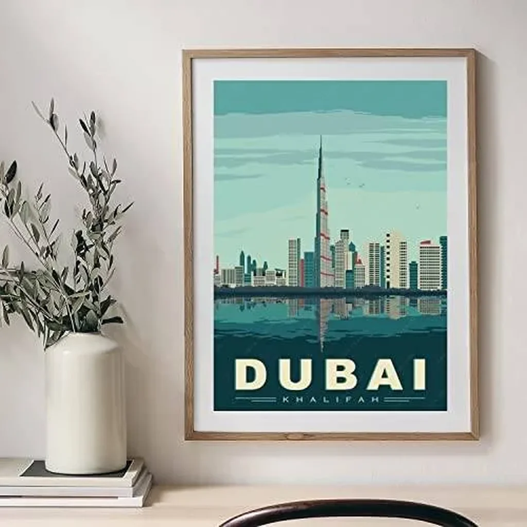 ALAYRA Dubai Burj Khalifa Tower World City Landscape Paintings Vintage Travel Poster Retro Wall Stickers Art Print Painting Home Decoration (12X18 inch) 01 - Image 3