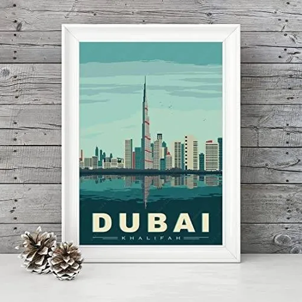 ALAYRA Dubai Burj Khalifa Tower World City Landscape Paintings Vintage Travel Poster Retro Wall Stickers Art Print Painting Home Decoration (12X18 inch) 01 - Image 4