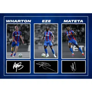 ALAYRA Eberechi Eze, Adam Wharton & Jean-Philippe Mateta - Crystal Palace Football Players Signed A4 Montage Autograph Photo With Pre ed Signatures That Would Make A Superb Gift For Any Fan. 01