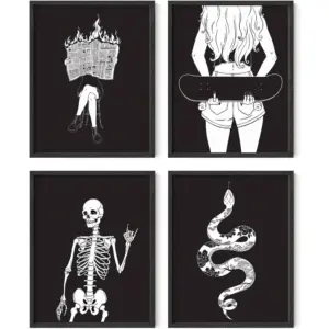 ALAYRA Edgy Black White Art Prints - Set of 4 Black White Pictures for Wall Decor Wall Art Prints Aesthetic Room Decor for Teen Girls Unframed, 11 x 14 01
