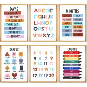 ALAYRA Education Posters Set, A4 Boho Wall Art Canvas Prints Alphabet Abc/Numbers Learning Chart for Boy Girl Toddler Kid Baby Nursery Kindergarten Preschool Classroom Homeschool Decor-Unframed 01