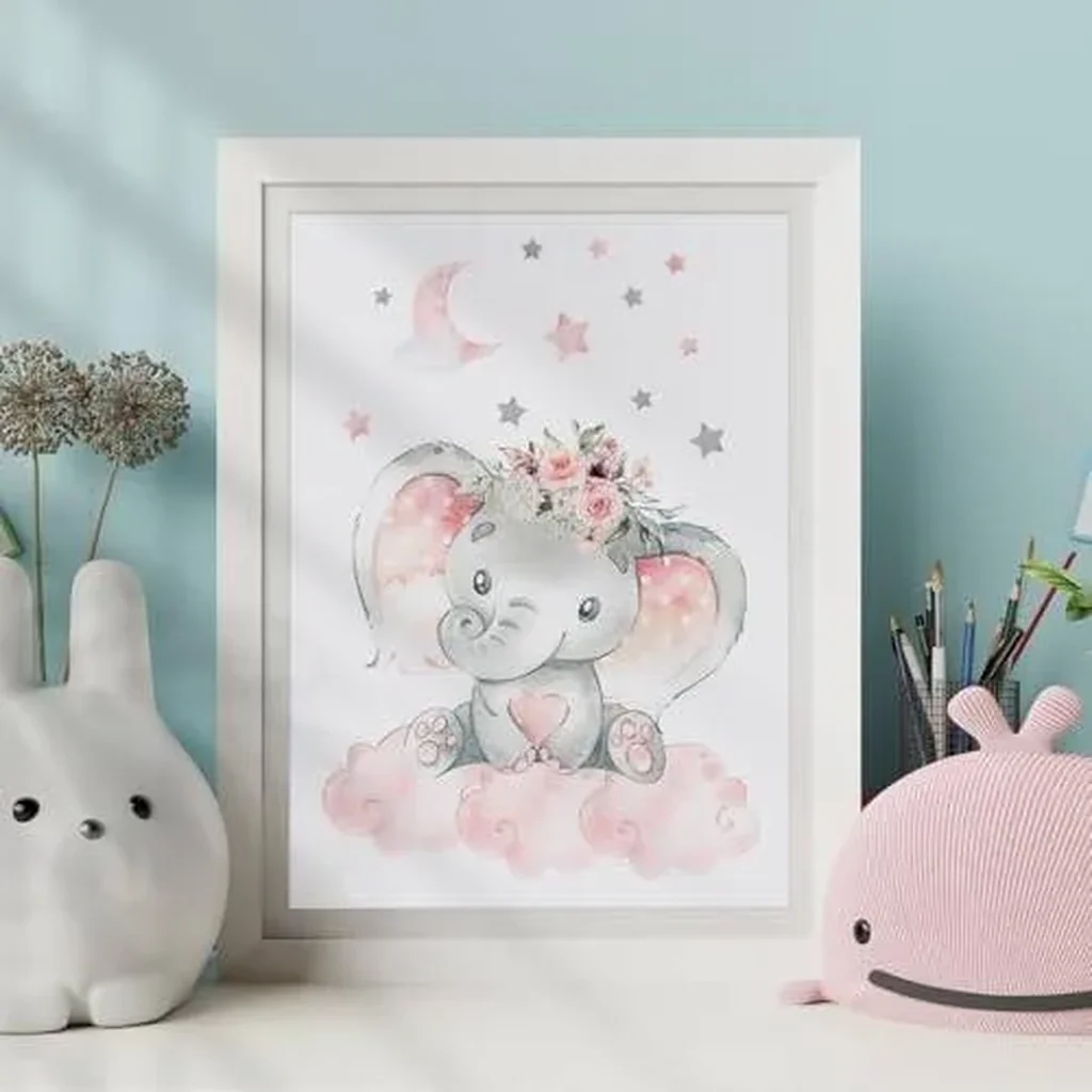 ALAYRA Elephant Nursery Wall Decor Set of 6 Baby Girl Room Decor for Nursery 8"x10" Pink Flowers Wall Art Prints Dream Big Little One Nursery Wall Art Girl Room Wall Decor(Unframed) 01 - Image 3