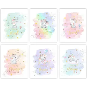 ALAYRA Elephant Nursery Wall Decor Set of 6 Baby Girl Room Decor for Nursery 8"x10" Star Wall Art Prints You Are Loved Baby Elephant Nursery Decor(Unframed) 01