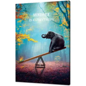 ALAYRA Elephant Wall Art Mindset Motivation Office Wall Canvas Animals Poster Framed Artwork for Living room Ready to Hang (12x16 inch) 01