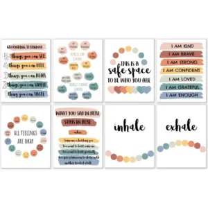 ALAYRA EmotionsOmega 8 Large Psychology Posters Therapy Office Decor School Counselor or Psychologist Wall Art Prints Positive Quotes Mindfulness Mental Health Bundle for Classroom Home Unframed 11x14