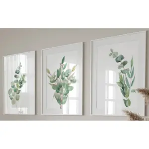 ALAYRA Eucalyptus Botanical Wall Art Set of 3 Unframed Prints, Abstract Tropical Plant Decor, Living Room Bedroom Bathroom Poster Home Decor, Green Leaves Plant (A2) 01