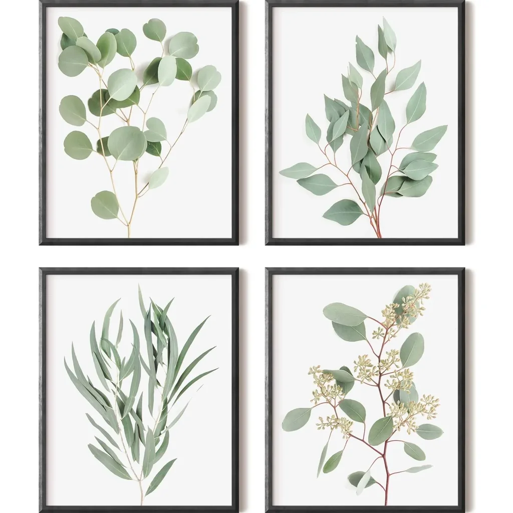 ALAYRA Eucalyptus Wall Decor, Set of 4, Unframed, 8x10 inches, Botanical Prints, Bathroom Wall Decor 01
