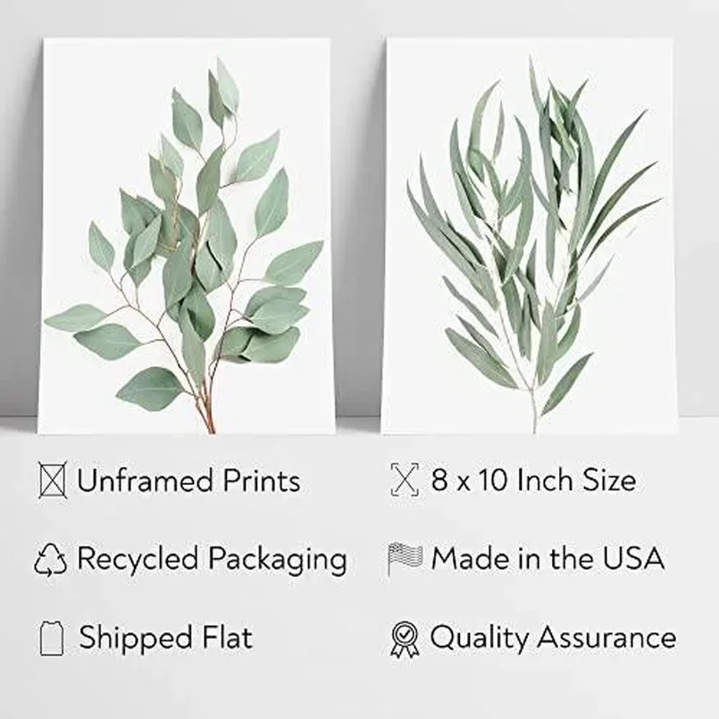 ALAYRA Eucalyptus Wall Decor, Set of 4, Unframed, 8x10 inches, Botanical Prints, Bathroom Wall Decor 01 - Image 2