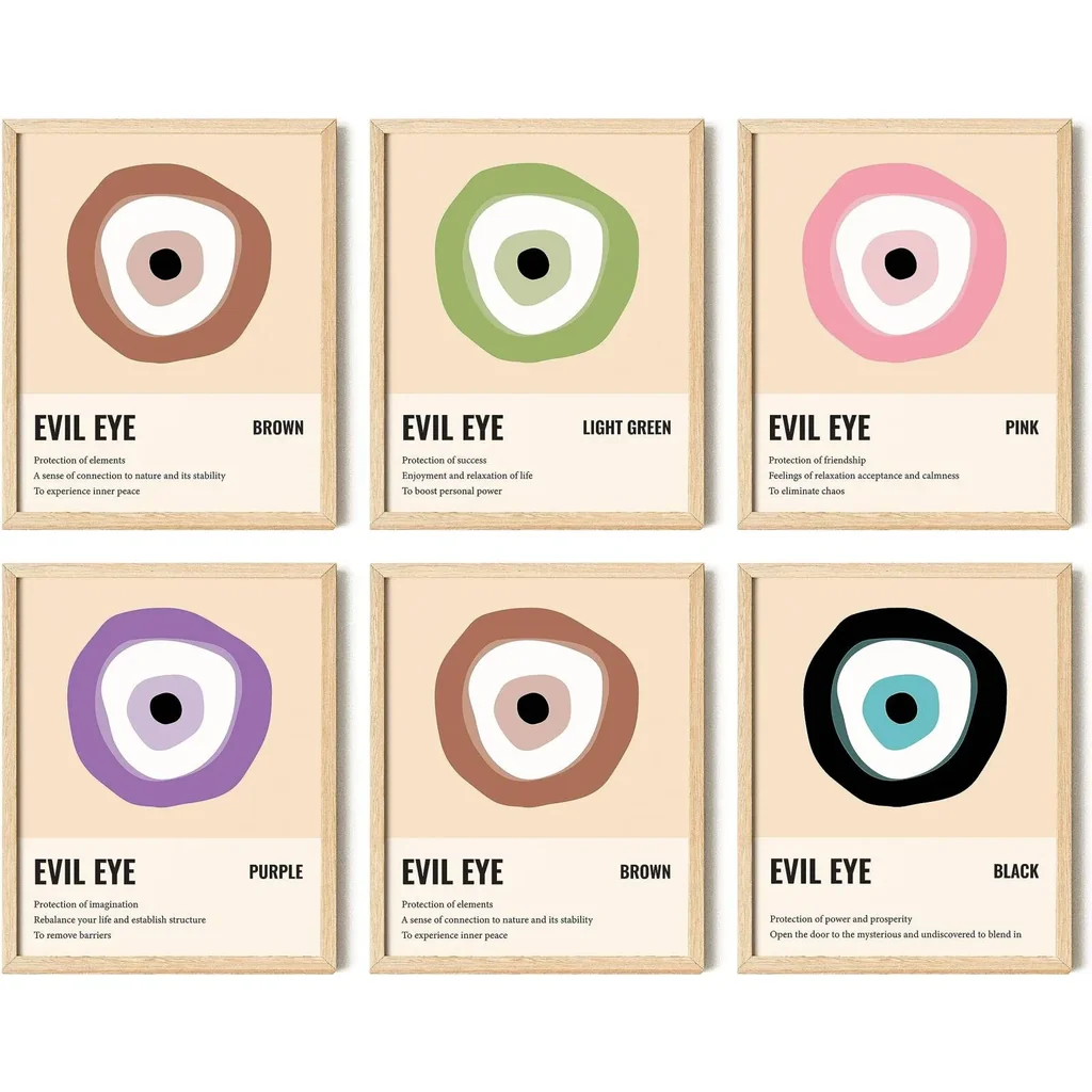 ALAYRA Evil Eye Decor Poster - Pink Wall Decor Art, Room Decor, Home Decor, Aesthetic Poster, Eyes Print Painting Protection Artwork Decoration (8x10 UNFRAMED) 01