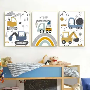 ALAYRA Excavator Canvas Painting Nursery Wall Prints Posters Crane Art Prints Toys Cars Wall Art Print Nursery Pictures Kids Boys Room Decor Unframed 01