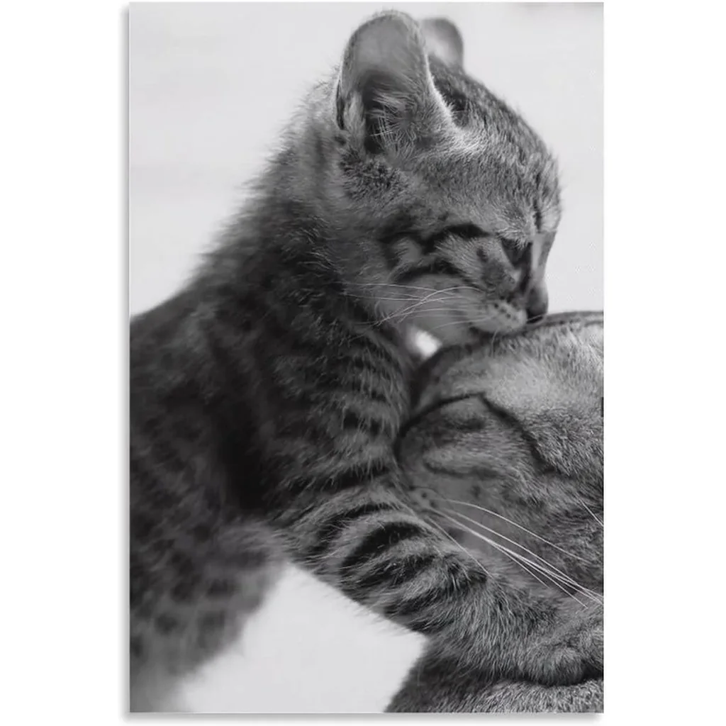 ALAYRA Family Cat Poster, Black & White Art Cat Decor, Animal Posters & Prints, Cute Art Wall Decor, Modern Home Wall Art Living Room Bedroom Kids Room Canvas Art Poster & Wall Art 12x18 Inch (Unframe