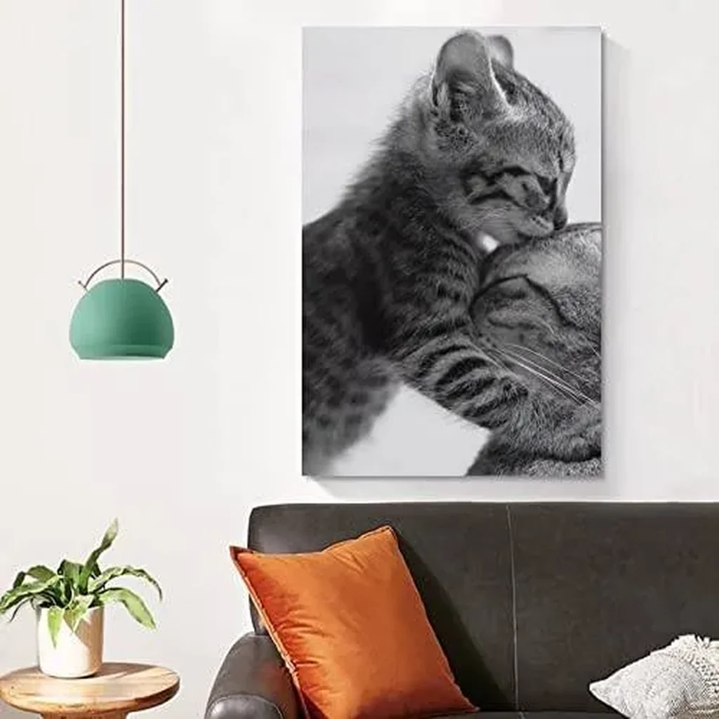 ALAYRA Family Cat Poster, Black & White Art Cat Decor, Animal Posters & Prints, Cute Art Wall Decor, Modern Home Wall Art Living Room Bedroom Kids Room Canvas Art Poster & Wall Art 12x18 Inch (Unframe - Image 2