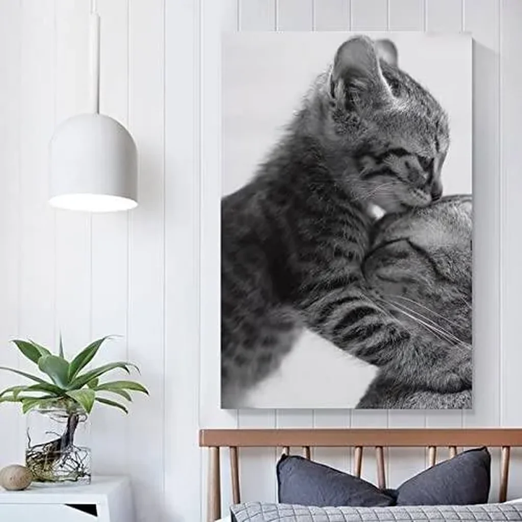ALAYRA Family Cat Poster, Black & White Art Cat Decor, Animal Posters & Prints, Cute Art Wall Decor, Modern Home Wall Art Living Room Bedroom Kids Room Canvas Art Poster & Wall Art 12x18 Inch (Unframe - Image 3