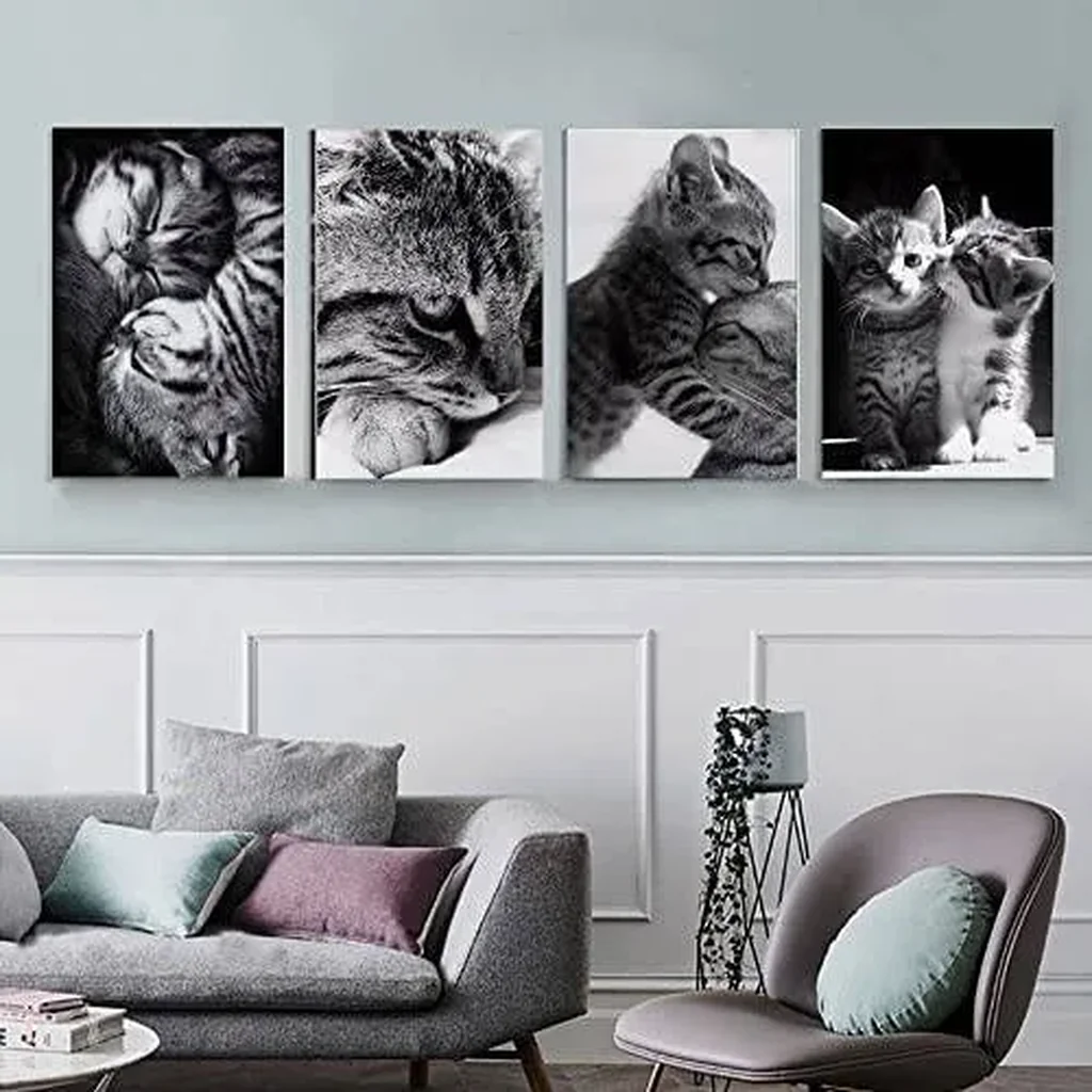 ALAYRA Family Cat Poster, Black & White Art Cat Decor, Animal Posters & Prints, Cute Art Wall Decor, Modern Home Wall Art Living Room Bedroom Kids Room Canvas Art Poster & Wall Art 12x18 Inch (Unframe - Image 4
