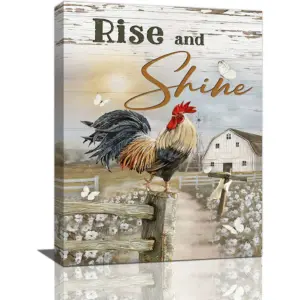 ALAYRA Farm Rooster Wall Art Barn Chicken Canvas Wall Decor Farmhouse Pictures Painting Print Framed Modern Artwork for Kitchen Bedroom Living Room 12"x16" 01