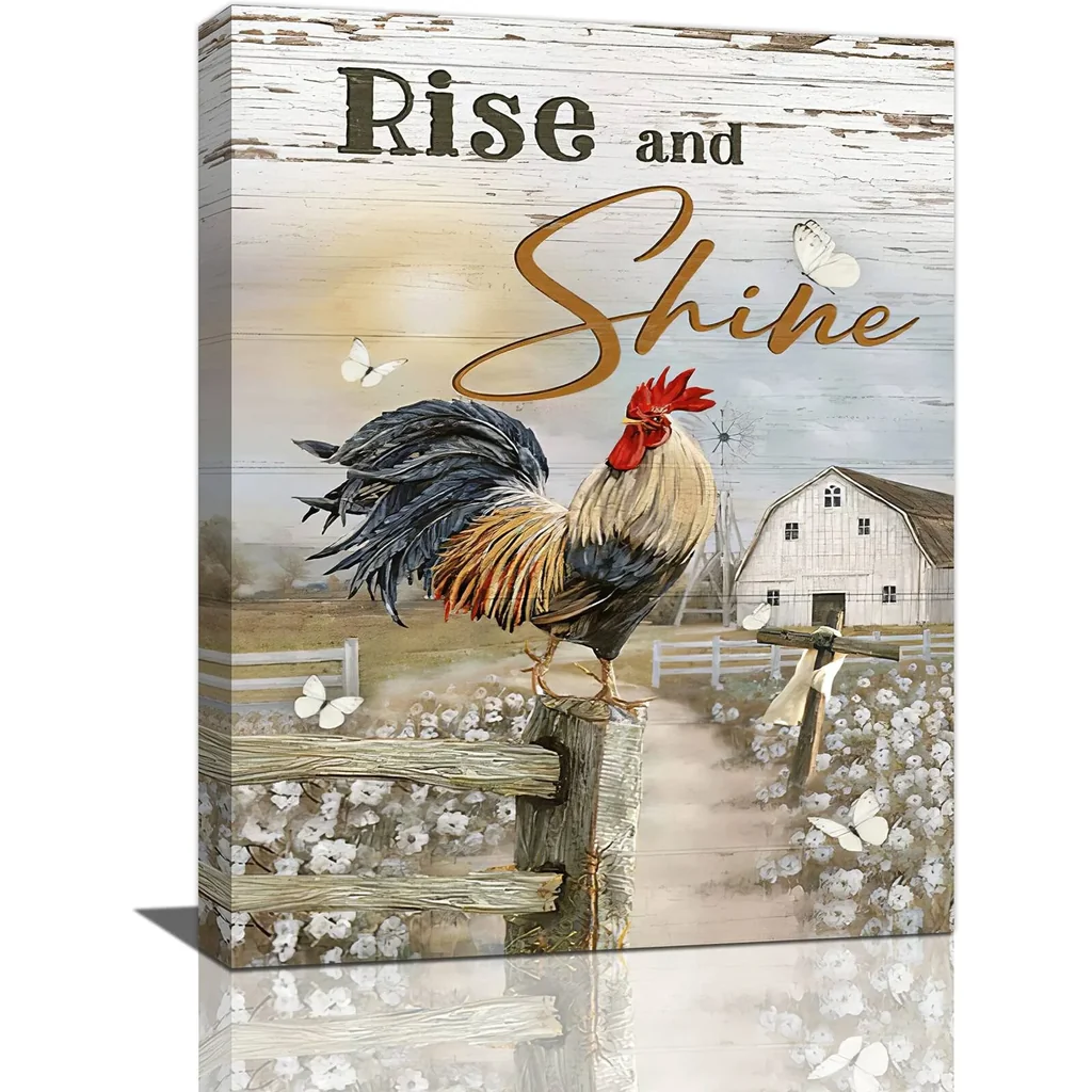 ALAYRA Farm Rooster Wall Art Barn Chicken Canvas Wall Decor Farmhouse Pictures Painting Print Framed Modern Artwork for Kitchen Bedroom Living Room 12"x16" 01