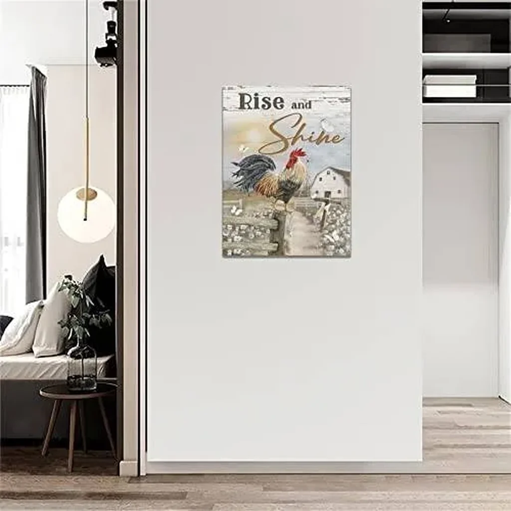 ALAYRA Farm Rooster Wall Art Barn Chicken Canvas Wall Decor Farmhouse Pictures Painting Print Framed Modern Artwork for Kitchen Bedroom Living Room 12"x16" 01 - Image 2