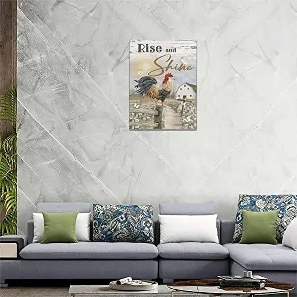 ALAYRA Farm Rooster Wall Art Barn Chicken Canvas Wall Decor Farmhouse Pictures Painting Print Framed Modern Artwork for Kitchen Bedroom Living Room 12"x16" 01 - Image 4