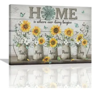 ALAYRA Farmhouse Bathroom Decor Wall Art Rustic Cotton Sunflower Pictures for Country Windmill Painting Canvas Print Modern Framed Home Signs Artwork 16''x12'', 12''x16'' 01