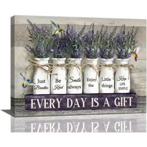 ALAYRA Farmhouse Flower Bathroom Decor Wall Art Purple Floral Bathroom Pictures Wall Decor Every Day is a Gifts Canvas Painting Prints Modern Artwork Home Decoration for Bedroom Living Room 16"x12" 01